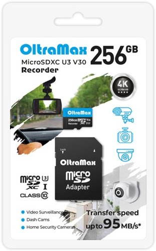 Карта памяти OltraMax Recorder microSDXC 256GB OM256GCSDXC10-U3-V30 (с адаптером) - фото