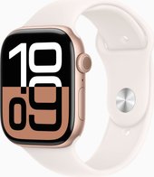 Умные часы Apple Watch Series 10 46 мм (алюминиевый корпус, розовое золото/легкие румяна, спортивный силиконовый ремешок S/M) - фото