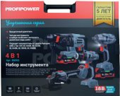 Profipower ProfiSet-4F18 E0093 (шуруповерт, гайковерт, болгарка, перфоратор, 2 АКБ, кейс) - фото