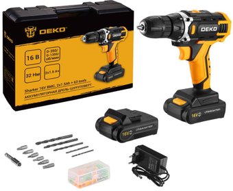 Дрель-шуруповерт Deko Sharker 16V Set 63 083-1041 (с 2-мя АКБ, кейс) - фото