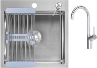 Кухонная мойка Saniteco 4848 + Spike F9S07000 (хром, с сифоном, дозатором и коландером) - фото