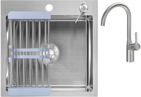 Кухонная мойка Saniteco 4848 + Spike F9S07011 (сатин, с сифоном, дозатором и коландером) - фото