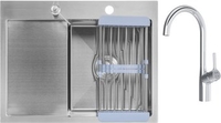 Кухонная мойка Saniteco 6550-R + Spike F9S07000 (хром, с сифоном, дозатором и коландером) - фото