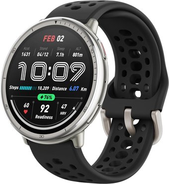 Умные часы Amazfit Active 2 (серебристый, с черным силиконовым ремешком) - фото