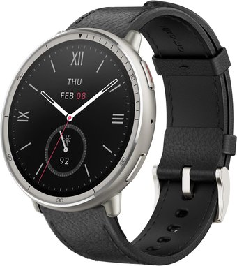 Умные часы Amazfit Active 2 Premium (серебристый, с черным кожаным ремешком) - фото
