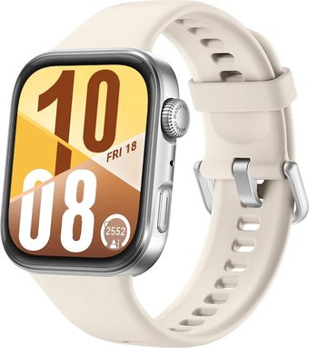 Умные часы Huawei Watch FIT 4 (серебристый, с бежевым силиконовым ремешком, международная версия) - фото