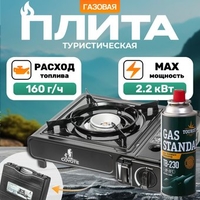 Туристическая плита Coyote MS-2500 (черный полуглянцевый, с газовым баллоном) - фото