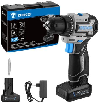 Дрель-шуруповерт Deko Loner 20V PRO 085-1010 (с 2-мя АКБ, кейс) - фото