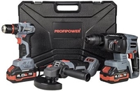 Profipower ProfiSet-3E18 E0247 (шуруповерт, перфоратор, болгарка, 2 АКБ, кейс) - фото