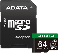 Карта памяти ADATA SPEED PLUS microSDXC 64GB UD64GUI3V30A2SP-RA1 (с адаптером) - фото