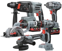 Profipower ProfiSet-5F18 E0267 (болгарка, гайковерт, перфоратор, шуруповерт, циркулярка, 3 АКБ, кейс) - фото