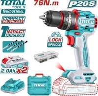 Ударная дрель-шуруповерт Total TIDLI20768 (с 2-мя АКБ, кейс) - фото
