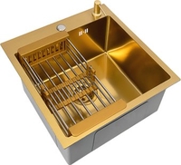 Кухонная мойка Basic CL DS Decor 45x50 (золото, коландер, дозатор) - фото