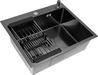 Кухонная мойка Basic CL DS Decor 60x50 (черный, коландер, дозатор) - фото