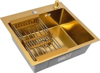 Кухонная мойка Basic CL DS Decor 60x50 (золото, коландер, дозатор) - фото