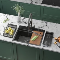 Кухонная мойка Roxen Stage 560250-60-BS оружейная сталь (с держателем для ножей и аксессуарами) - фото