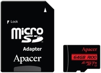 Карта памяти Apacer microSDXC AP64GMCSX10UB-R 64GB (с адаптером) - фото