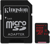 Карта памяти Kingston microSDXC UHS-I U3 (Class 10) 64GB (SDCA3/64GB) - фото