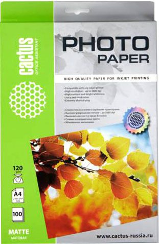 Фотобумага CACTUS Матовая A4 120 г/м2 100 листов [CS-MA4120100] - фото