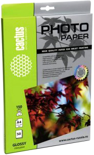 Фотобумага CACTUS Глянцевая A4 150 г/м2 50 листов [CS-GA415050E] - фото